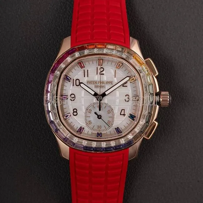 collectible watch Patek PhilippePPM factory Aquanaut mechanical red rubber braceletfront live photo