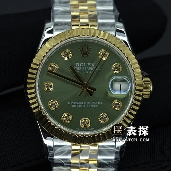 GS factory Rolex log top-tier high-quality watch ladies green dial gold steel bracelet model pictures and prices front live photo