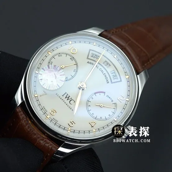 ZF FactoryIWC Portuguese watch men's annual calendar white dialleather strap model pictures and prices front live photo
