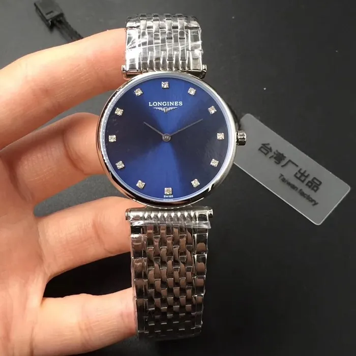 top-tier watch Longines couple watch blue dialsteel bracelet Jialan series watch front view