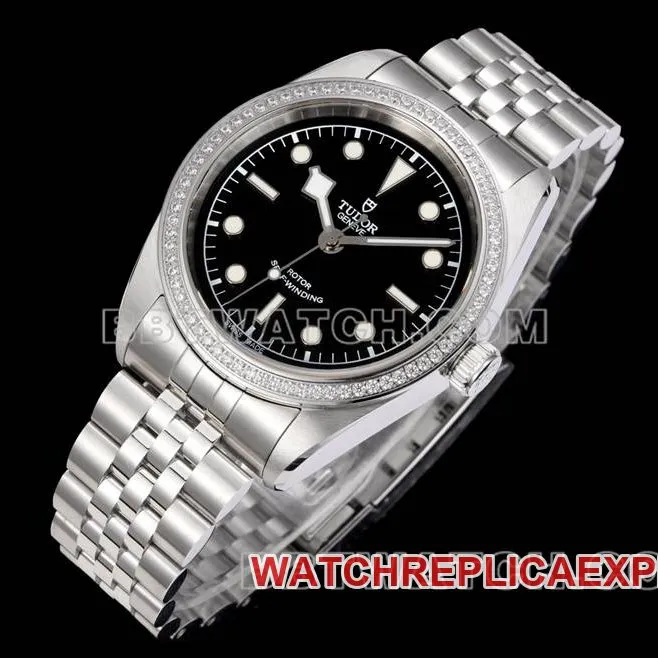 Tudor collectible watches V9 factory Biwan black disk 41mm Swarovski diamond ring mechanical steel strap models side actual photo