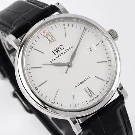 ZF Factorytop-tier watch IWC white dial black belt Portofino series leather strap automatic movement watch front view