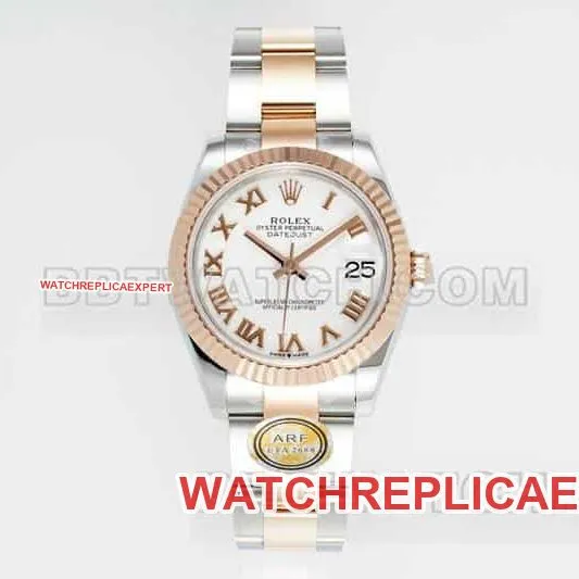 ARF FactoryRolex log super clonewhite dial31mm gold three-lattice chain link 278271front live photo