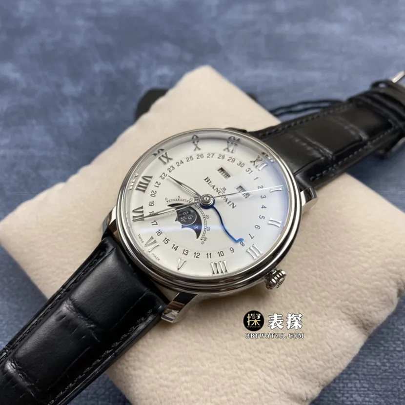 OM FactoryBlancpain classic top-tier 1:1super watch men's white dialmoon phaseleather strap picture and price front live photo