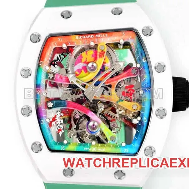 Richard Mille men's graffiti tourbillon green rubber RM 68-01 front live photo