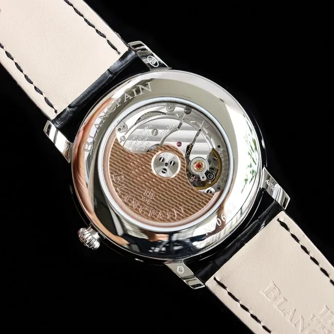 Blancpaintop-tier watch classic series 6656 automatic movement men's green dialleather strap watch front view