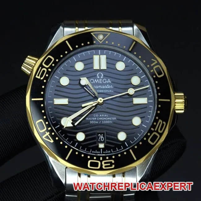 VS FactoryOmegatop-tier watch Seamaster series 300 gold steel bracelet ceramic bezel8800movement fully automatic movement watch detail shots
