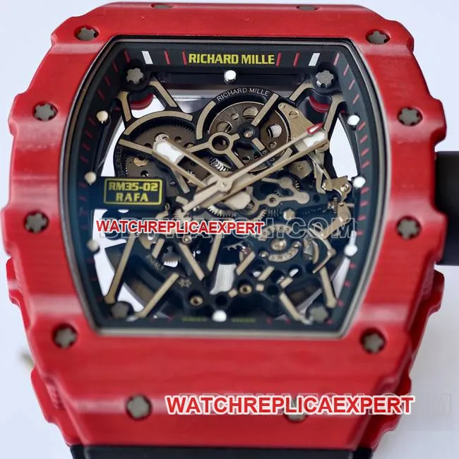 1:1replica watch RM35-02 UMI factory Richard Mille red shell black belt front live photo