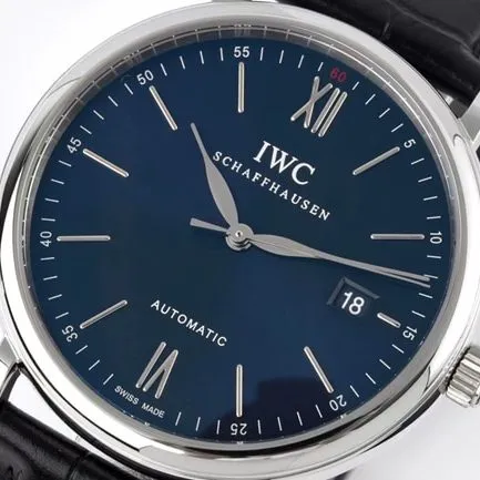 ZF Factorytop-tier watch IWC automatic movementleather strap Portofino series blue dial black belt watch front view