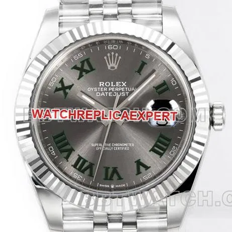 Watch JF Factory Log Rolex Gray Dial Roman Numeral 3235 Mechanical 41mm front live photo