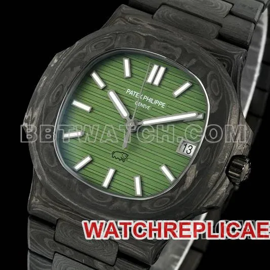 Patek Philippe collectible watch DIW factory Nautilusgreen dial carbon fiber mechanical steel bracelet model 5711front live photo