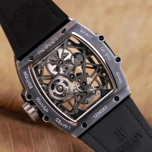 Hublot high-quality watch men's black dial black belt manual winding tourbillonMASTERPIECE series mechanical leather strap watch front view