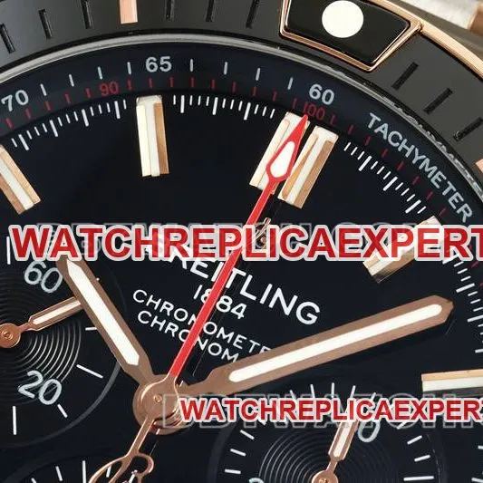 Breitling collectible watch TF factory mechanical chronograph black dial 44mm gold steel bracelet front live photo