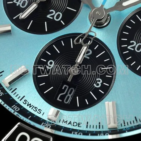 Breitling watch TF factory mechanical chronograph light blue dial 44mm steel bracelet front live photo