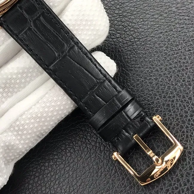 top-tier watch classic series white dial black belt mechanical leather strap men's watch front view