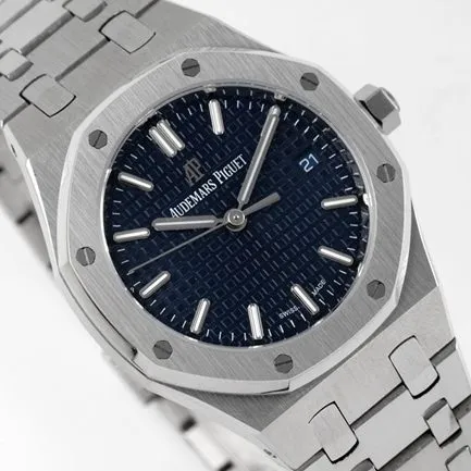 8F factory Audemars Piguettop-tiersuper watch women's blue dialsteel braceletRoyal Oak34mm automatic movement watch front view