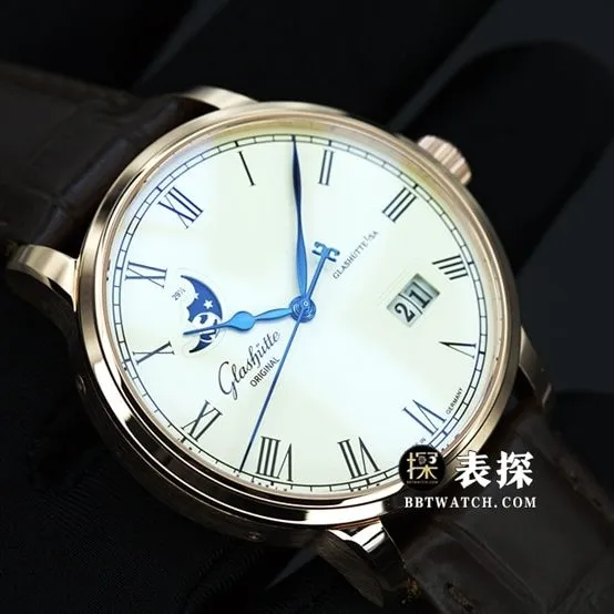GF FactoryGlashütte Original original MP 100-04-32-15-04top-tier 1:1super watch men's moon phasewhite dialleather strap picture and price side live photo