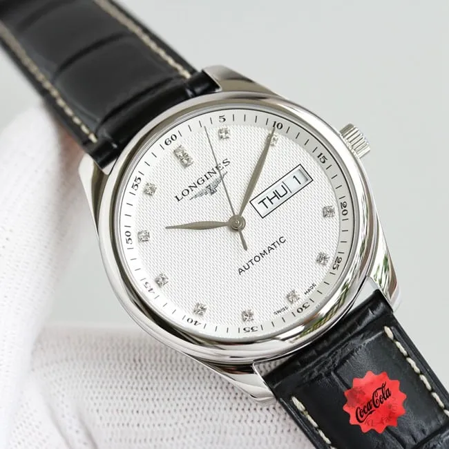 KL factory top-tier watch Longines famous craftsman double date displayl2.775white dial diamond watch front view