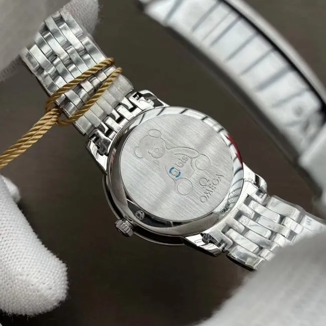 Omegatop-tier watch Diefei series women's white dialsteel braceletautomatic movement watch front view