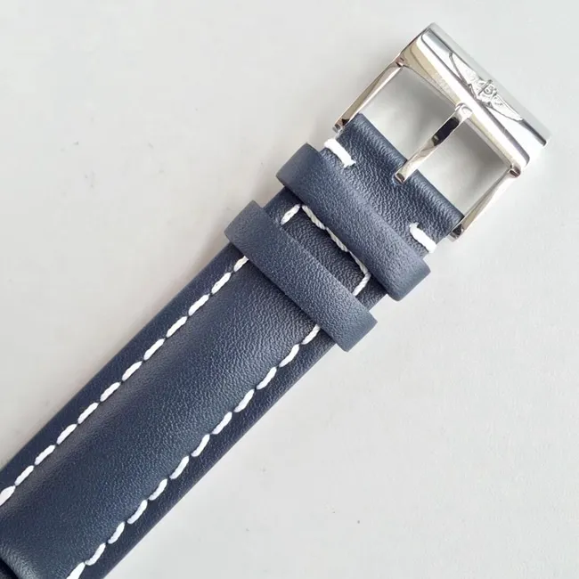 V7 factory top-tier Breitling watch men's blue dial blue belt mechanical transoceanic series Day-Date type leather strap watch front view