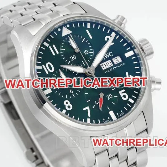 IWC collectible watch APS factory pilot green dialchronograph69385movementsteel bracelet front live photo