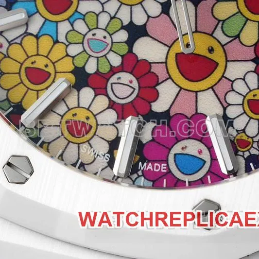 Audemars Piguettop-tier watch APS factory Royal Oak flower pattern dial white ceramicsteel bracelet model 15500front live photo