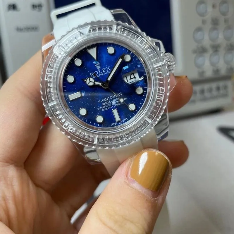 Rolex Blue Submariner Transparent Watch 3135 Movement Blue Dial Front View