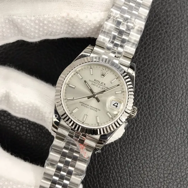 Rolex women's top-tier watch Datejust 31MM white dialsteel bracelet mechanical watch front view
