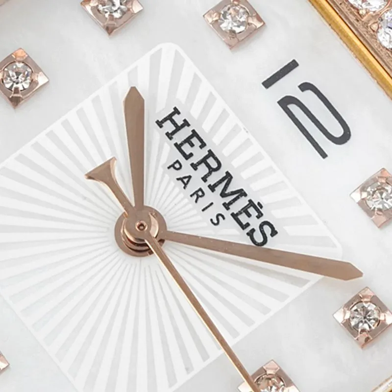 Hermès top-tier watch HeureH three-hand series ladies quartz diamondleather strap watch detail shots