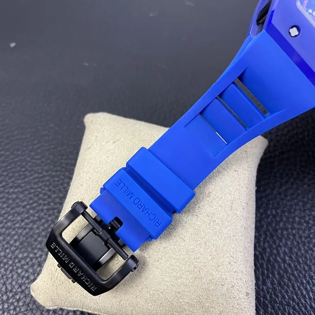 top-tier watch Richard MilleRM030 men's black dial blue rubber strapautomatic movement watch front view