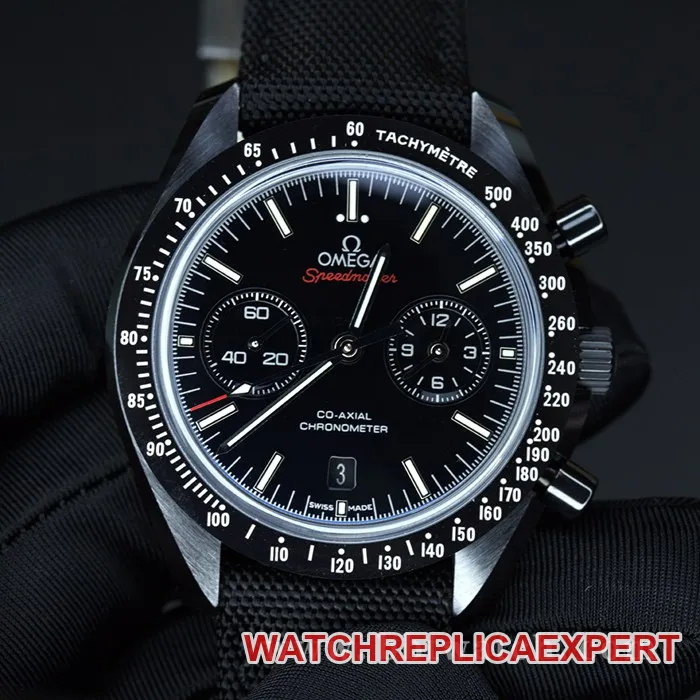 OM Factorytop-tier watch Omega Speedmaster series Dark Side of the Moon ceramic9300 men's black dial nylon strap mechanical watch front view