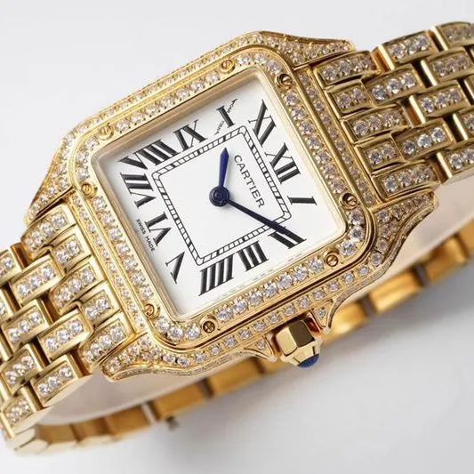 Cartiertop-tier watch cheetah diamond series ladies yellow gold mechanical steel bracelet watch front view