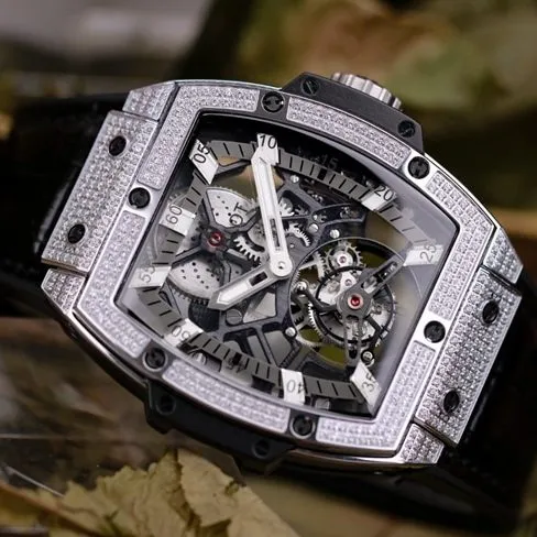 Hublot top-tierhigh-quality watch men's black dial black belt tourbillon MASTERPIECE series mechanical watch front view