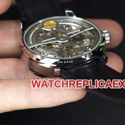 ZF Factorytop-tier watch Portuguese 7 roasted blue needle 7-day chain men's white dial black belt high-value mechanical leather strap watch front view