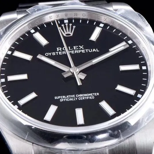 Rolextop-tier watch Oyster Perpetual series men's mechanical black dialsteel bracelet watch detail shots