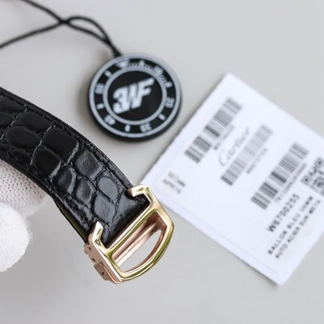 top-tier replicaCartierhigh-quality watch London series couple white dial black belt quartzleather strap front view