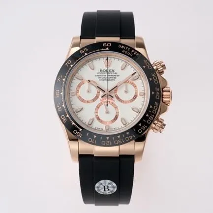top-tier Rolex men's white dial black rubber strap Cosmograph Daytona automatic movement watch front view