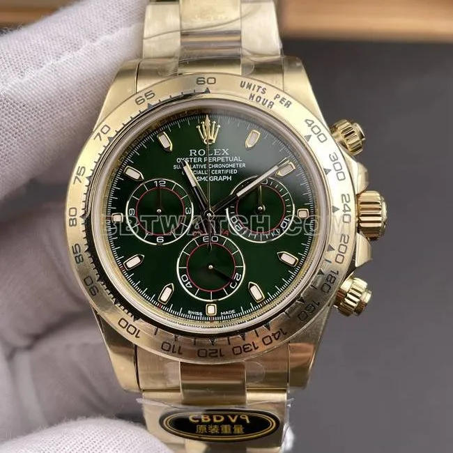 1:1replica watch Daytonagreen dialCBD factory Rolexyellow gold4130 mechanical caseback live photo