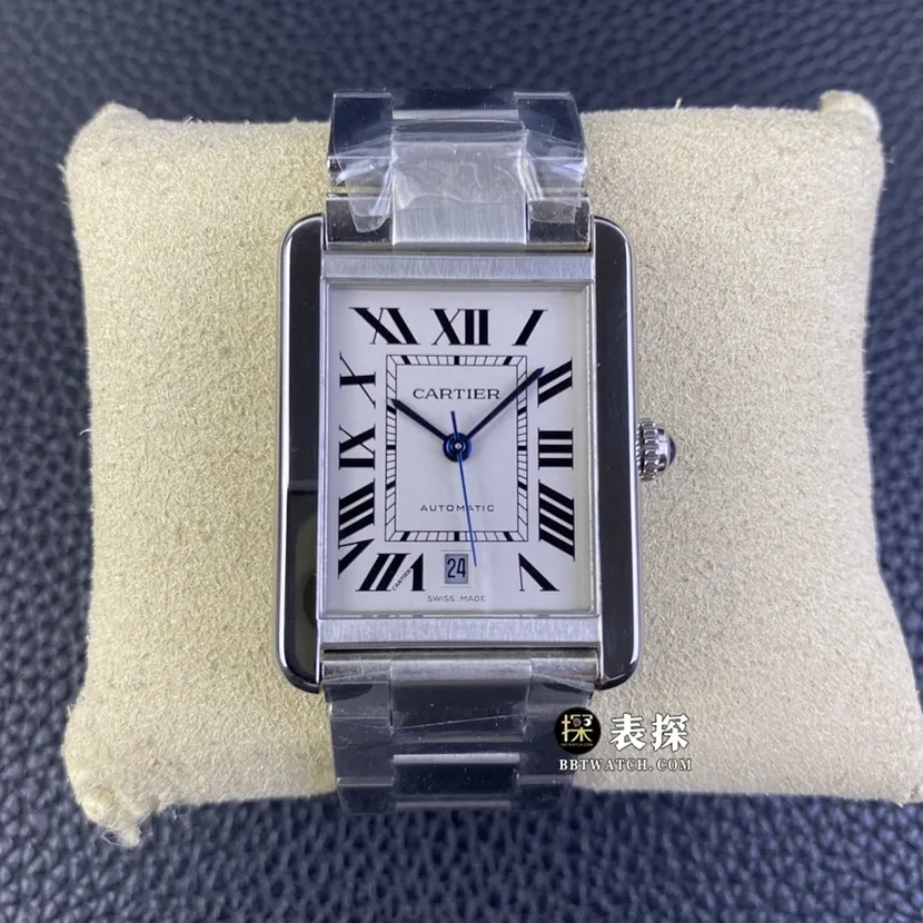 Cartier tank W5200028top-tier 1:1super watch men's silver white dialsteel bracelet picture and price front live photo