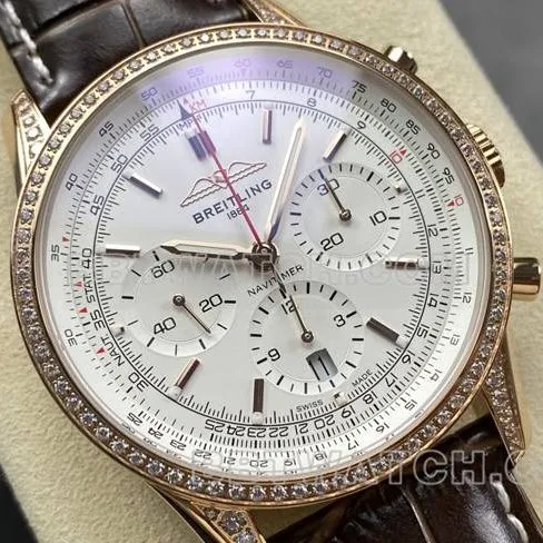 1:1replica watch aviation chronographBLS factory Breitlingrose gold diamond white dialleather strap model front live photo