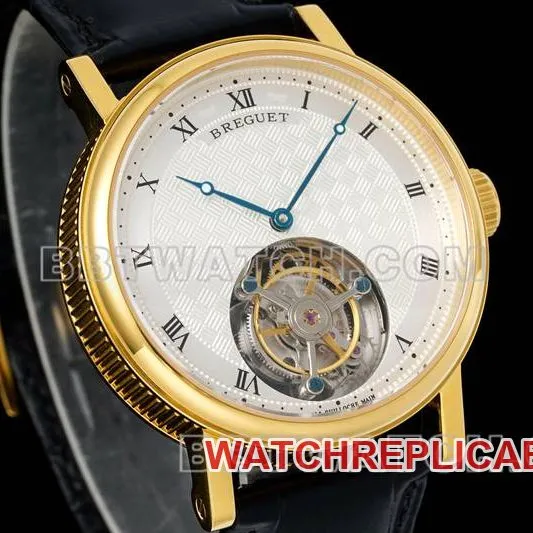 Breguet collectible watch RMS factory classic silver white dialtourbillonyellow gold mechanical leather strap model front live photo