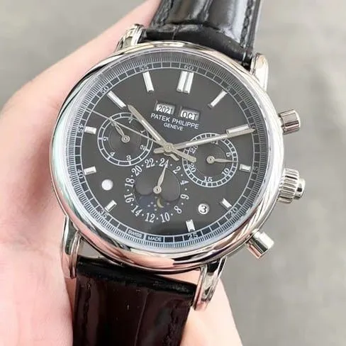Patek Philippetop-tier men's black dial black belt full automatic movement super complex function chronograph series watch movement picture