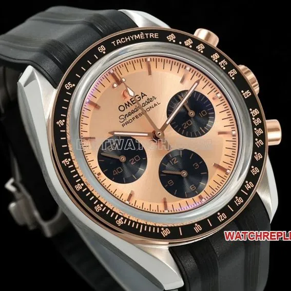 Omega Speedmaster top imitation pink gold plate rubber models 310.20.42.50.99.001 front real picture