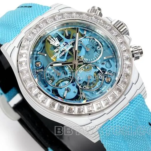 collectible watch DaytonaTW factory Rolex light blue dialdiamond bezel blue nylon braceletfront live photo
