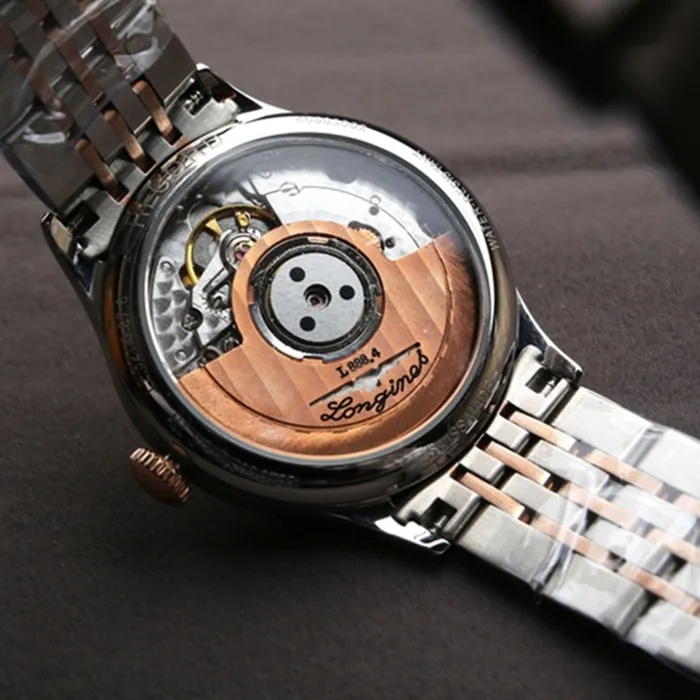 top-tier watch Longines men's white dial pioneer series steel bracelet watch side view