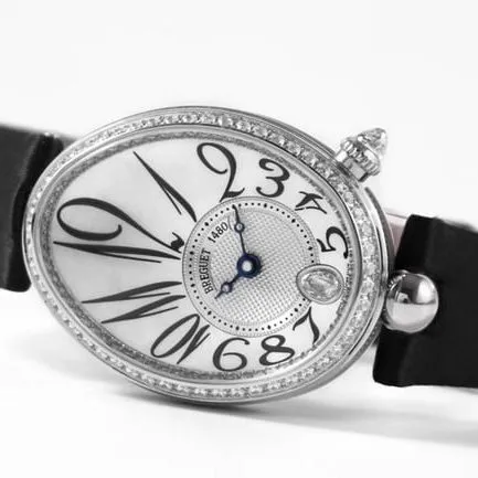 ZF Factory Breguet top-tier watch women's white dial black belt Queen of Naples leather strap watch front view