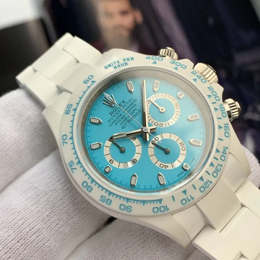 AET factory Rolex men's Daytonachronographtop-tier 1:1super watch blue dialceramic model front live photo