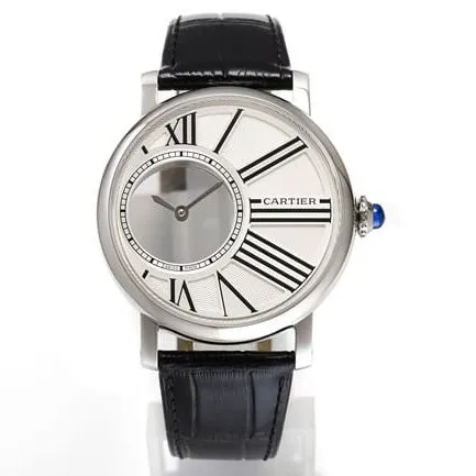 top-tier watch Cartier men's white dial black belt fully automatic movementleather strap watch front view