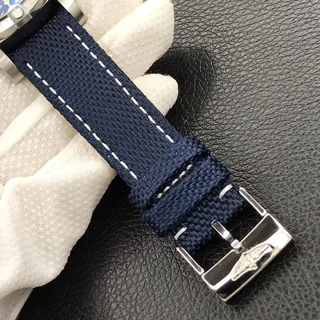 top-tier replicaBreitlinghigh-quality men's blue dial nylon strap Avengers chronograph fully automatic movement watch front view