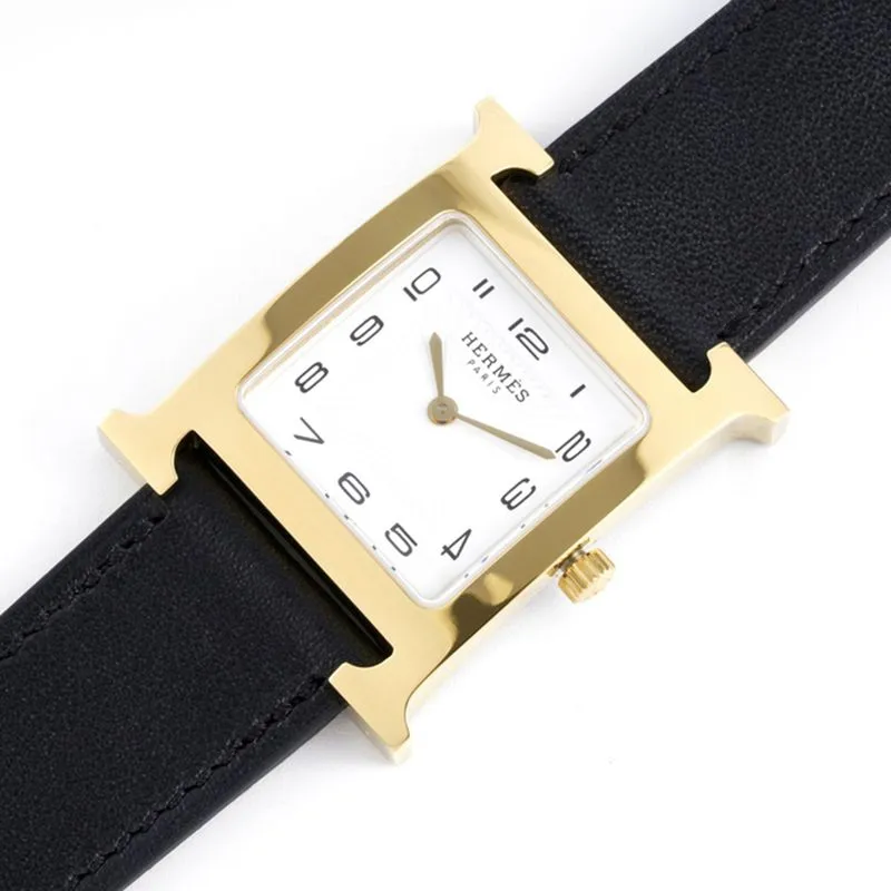 Hermès top-tiersuper cloneladies' watchHeureH series ladies quartz square fashion watch black leather white dialdetail shots